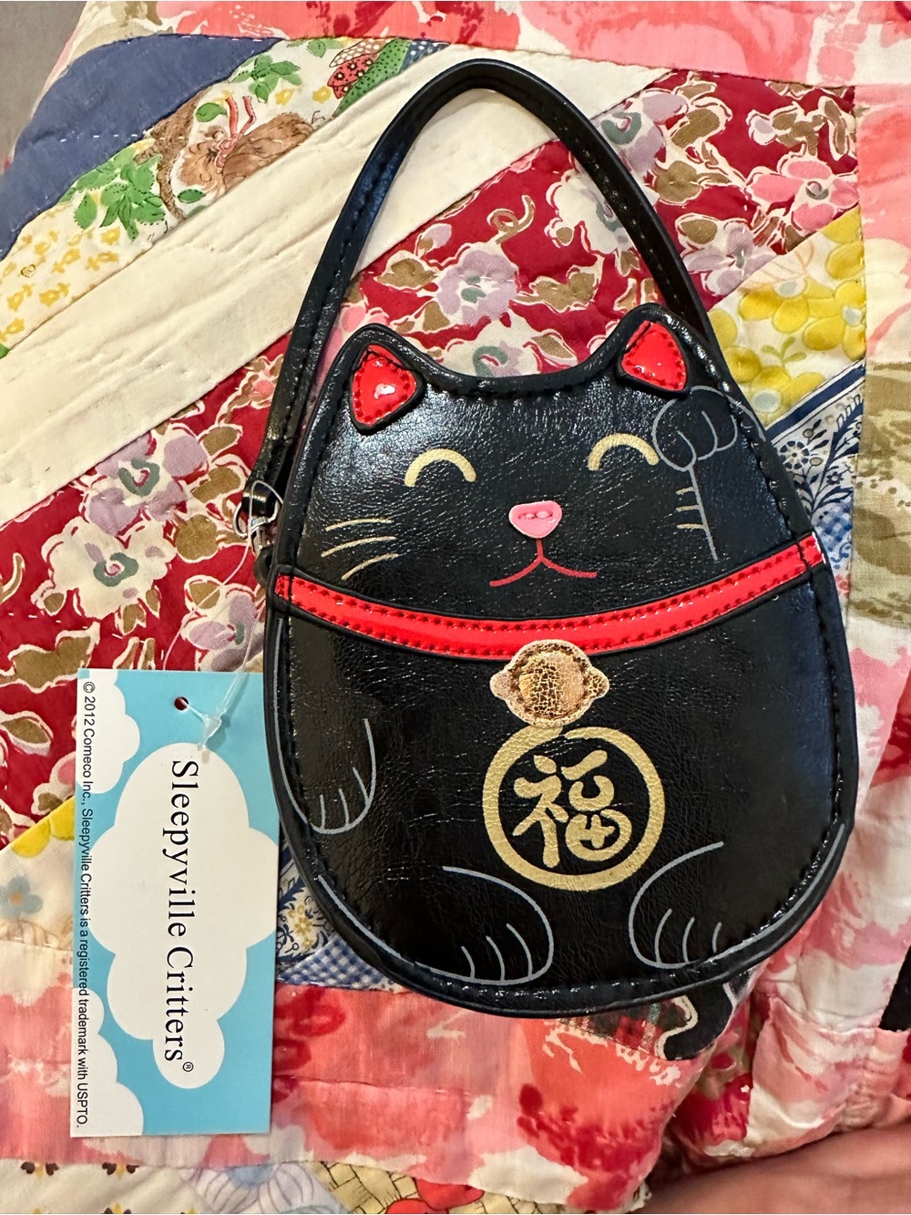 Sleepyville Critters Black Cat Mini Wristlet Bag with Red Accents